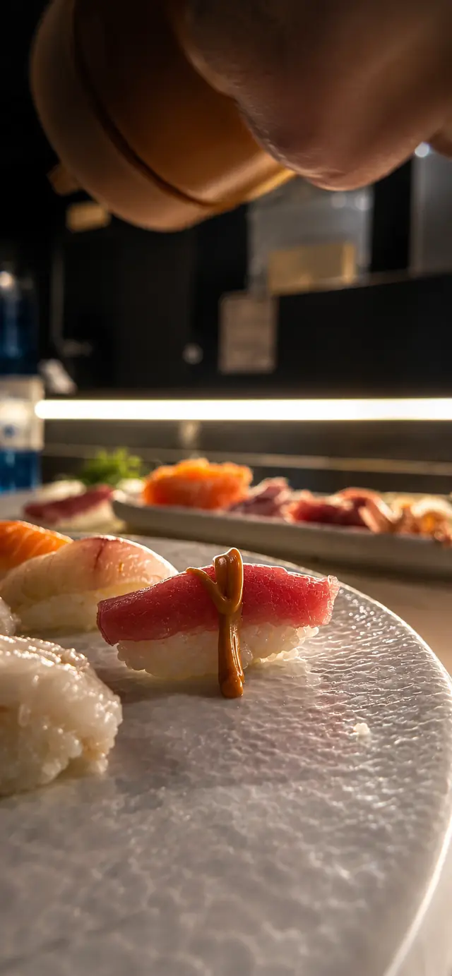 Pepe macinato fresco sopra i nigiri