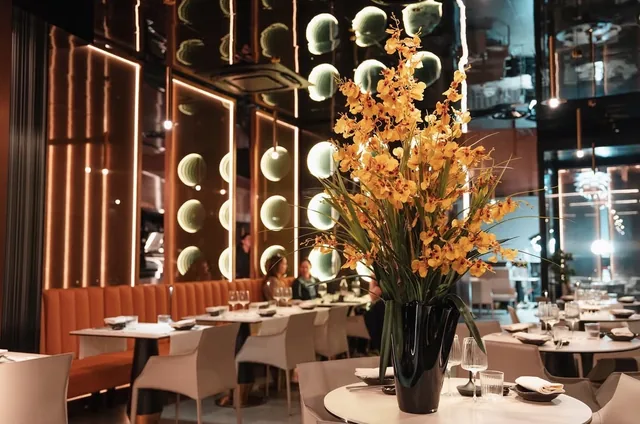 La sala di Yoshi con i fiori gialli e la parete di cerchi luminosi